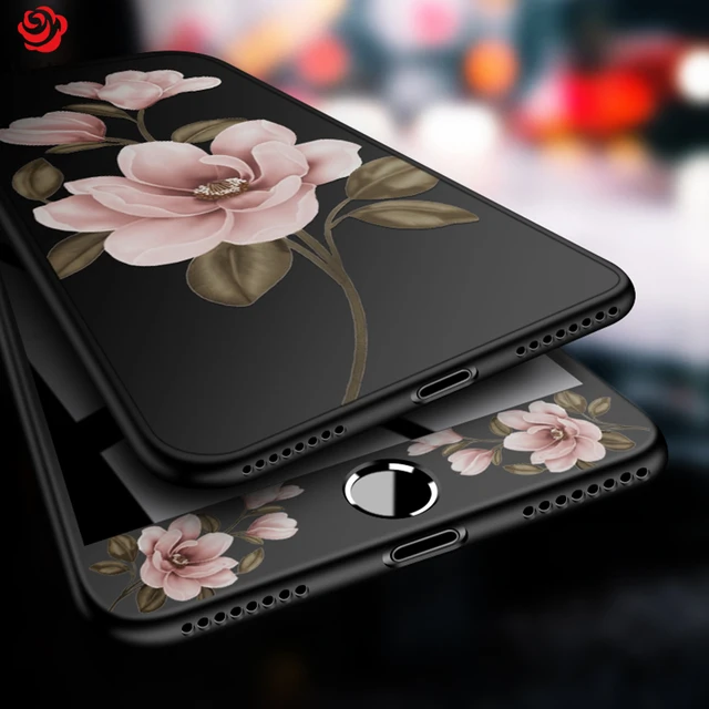 Best Price ASINA 360 Full Cover Case For iPhone 8 Floral Flower Pattern Cases For iPhone 6 6s 7 8 Plus X Black Protective Bumper Fundas    