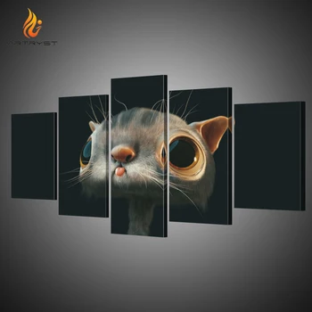 

Artryst HD Print Cute Big Eyes Cat Picture Modern Inkjet Painting for Living Room Frame Canvas Painting Art Wall 5pce/set AR006