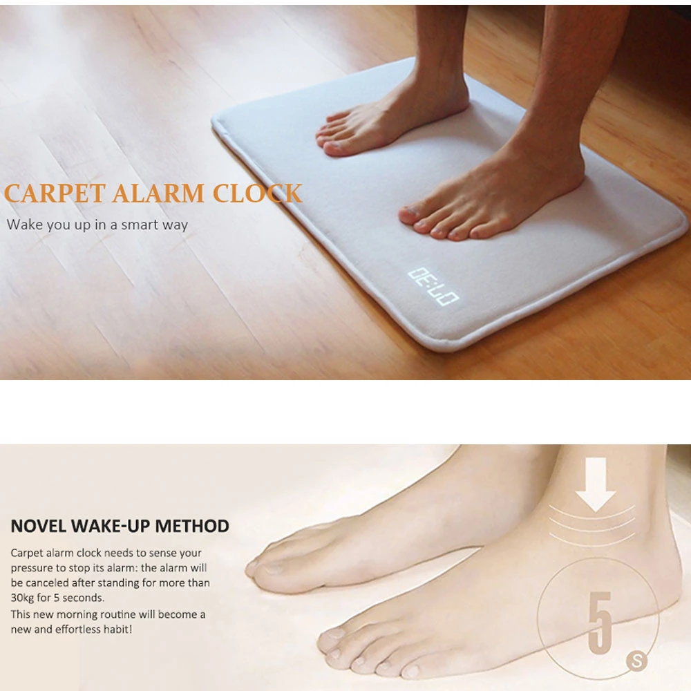 Soft Carpet Alarm Clock Led Smart Digital Display Rug Battery Powered Usb Charging Multifunction
