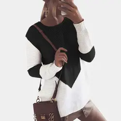 Свитер Для женщин пуловер Лоскутная v-образным вырезом вязаный свитер женский женщина свитер Вязание Для женщин свитеры и пуловеры 2018
