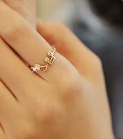 

new Factory Wholesale Price Cute Musical Note openings Adjustable rhinestone Ring for women