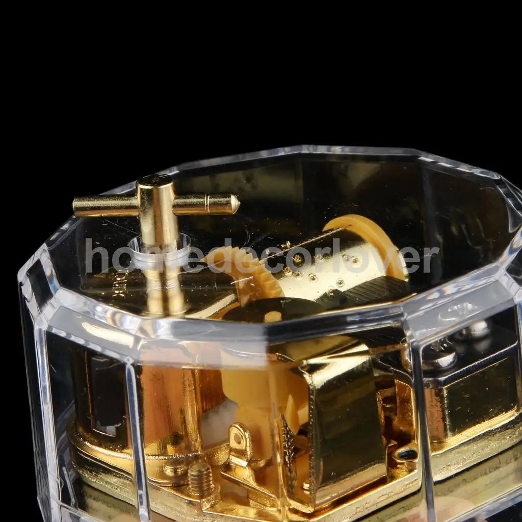 Acrylic Dodecagon Shape Clockwork Music Box Melody Play Box Kids Christmas Gift