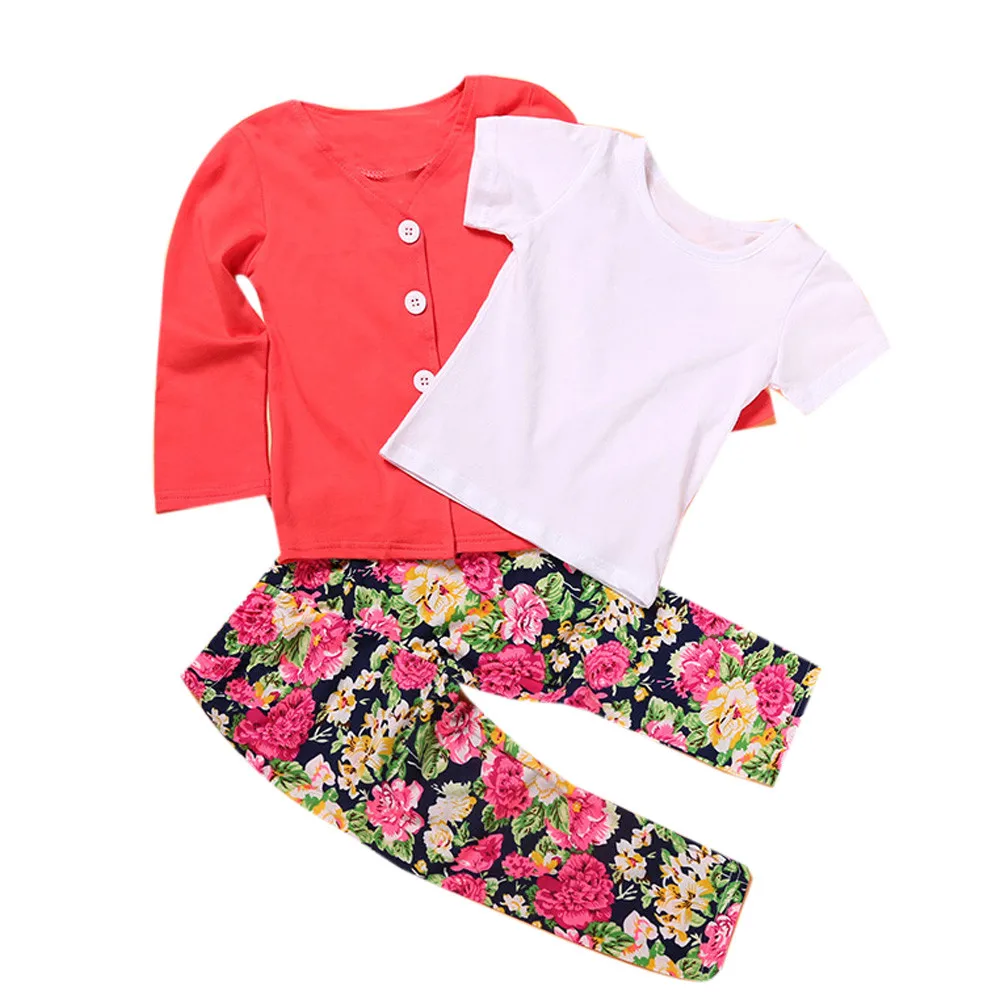 

MUQGEW Girls Clothes Kids Clothes Girls Outfit Set 1Set Kids Toddler Girls Long Sleeve T-Shirt Tops+Coat+Pants Clothes Outfits