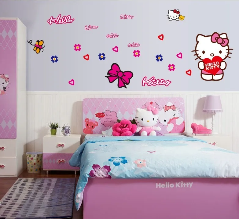 Мультфильм розовый рисунок «Hello Kitty» настенные наклейки для автомобиля двери окна украшения home decor wall art для наклейка для детской diy девушки подарок
