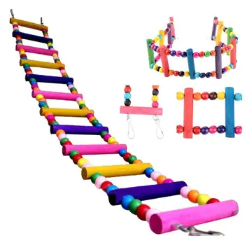 

Bird Swing Toy colorful Wooden Bridge Ladder Climb Cockatiel Parakeet Budgie Parrot Pet Toys 2AU2