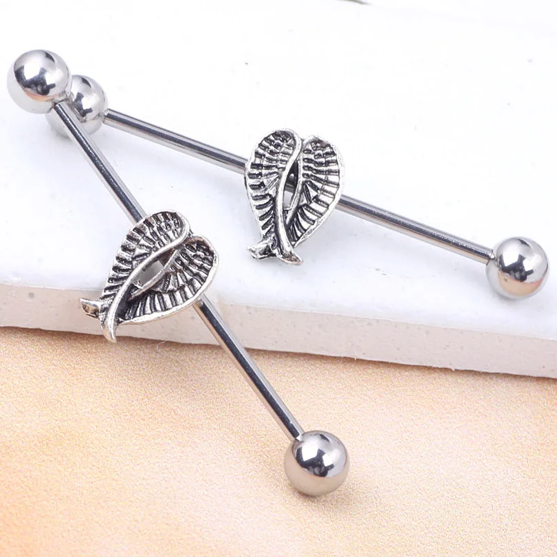 1pcs Surgical Stainless Steel wings Long Earring Industrial Barbell bars Body ear Tragus