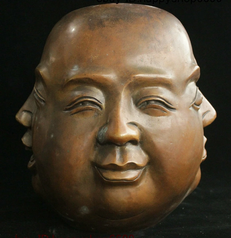 old White Copper Collection Chinese Handmade 4 Face Buddha head Statue