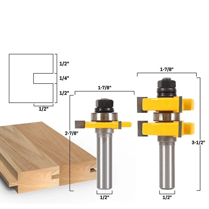 

Free shipping 2pc 1/2" Shank high quality Tongue and Groove Joint Assembly Router Bit Set 1-1/2" Stock Wood Cutting Tool