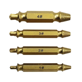 

4 pcs high speed steel titanium plated S2 double head broken screw extractor