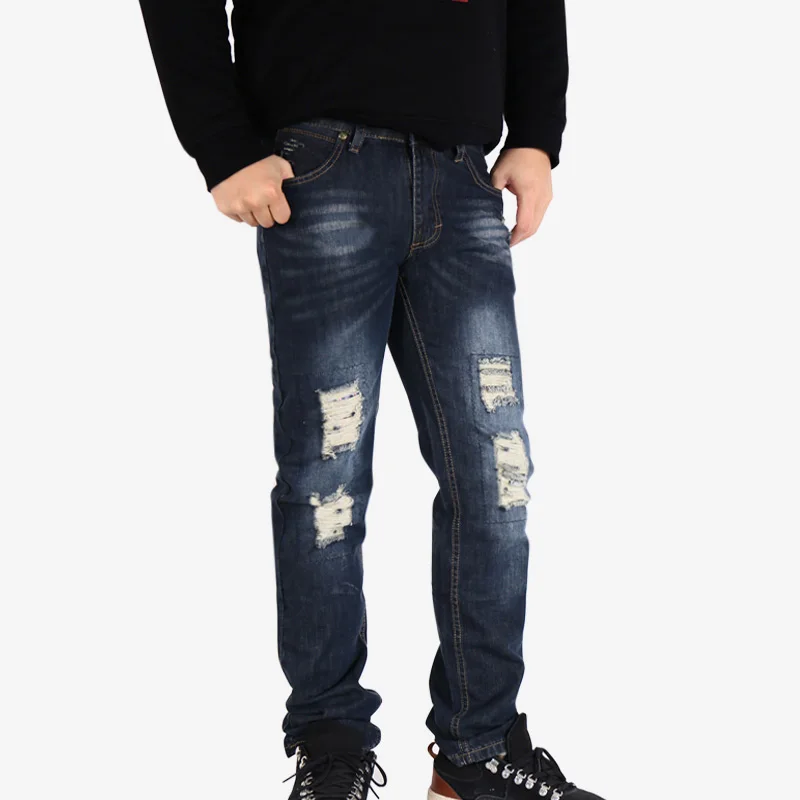 LLYGE высокие уличные рваные байкерские джинсы Брендовые мужские Стрейчевые обтягивающие джинсы-карандаш омоложение мужские s Новая