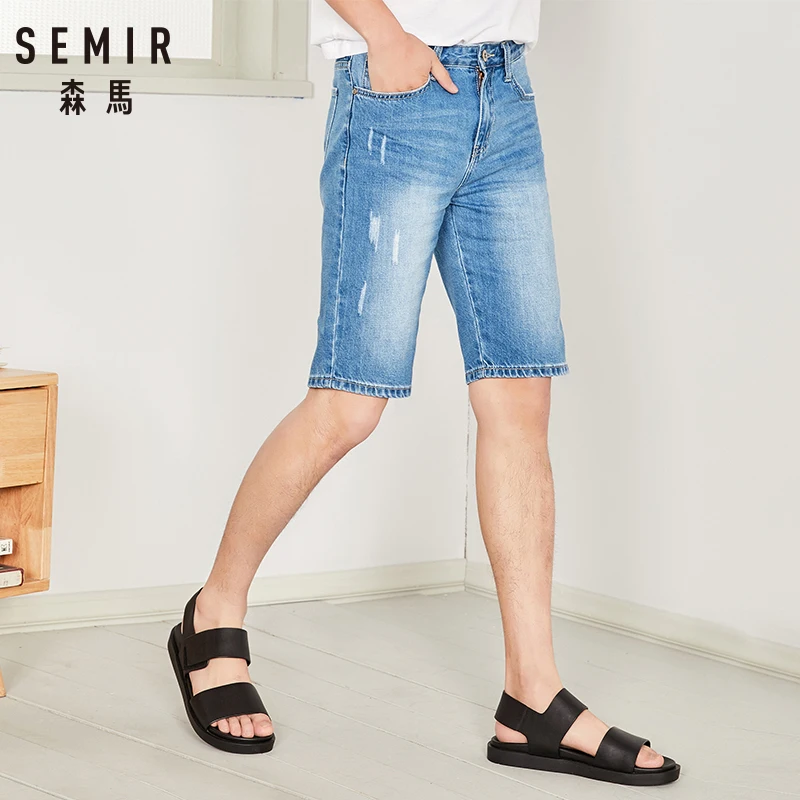 Koop SEMIR Zomer denim broek mannen nieuwe casual vijfde broek studenten mannen broek retro knappe