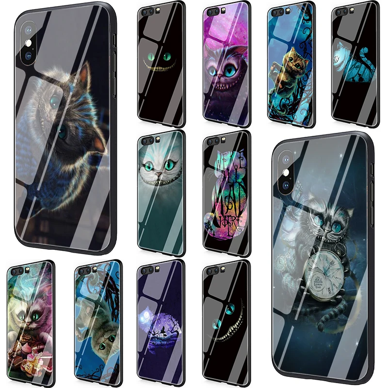 

Alice in Wonderland Cheshire Cat Tempered Glass phone case for Huawei Y6 Y9 Honor 7A 8X 9 10 Mate 20 P10 20 30 Lite Pro P Smart