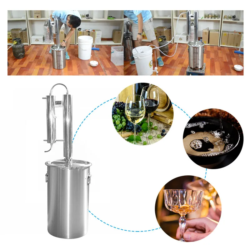 DIY Alcohol Distiller  Stainless Steel  Distillation Apparatus Laboratory Chemistry Glassware Set 12L 30L35L With Thermometer (4)