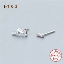ROXI 925 пробы серебряные серьги Простые Длинные линии серьги гвоздики с цирконом Асимметричный Кристалл маленькая серьга геометрической формы brinco