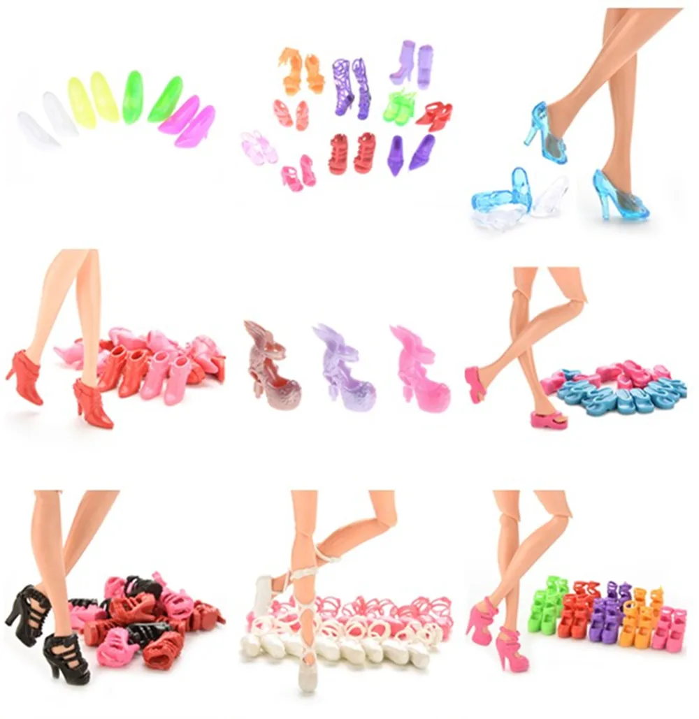 

1/10 Pairs Fashion Fixed Styles Doll Shoes Bandage Bow High Heel Sandals for Girl Dolls Accessories Toys
