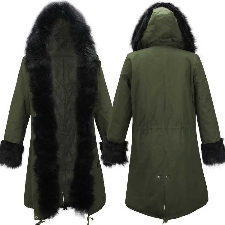 Пальто с искусственным мехом парки зимняя куртка пальто Женская куртка-парка имитация реального енота меховой воротник натуральный Лисий Мех Лайнер длинная верхняя одежда