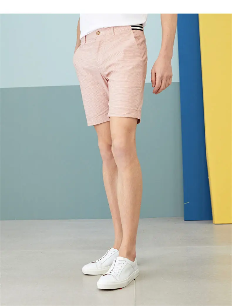 Clearance Sale Mens Casual Shorts Summer Plaid Shorts Pink Color 95% Cotton 5% Spandex High Qulity Short Pant Male Slim Fit S-XL 05