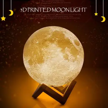 

3D Print LED Moon Lamp USB Rechargeable 2-Color Touch Switch Night Light