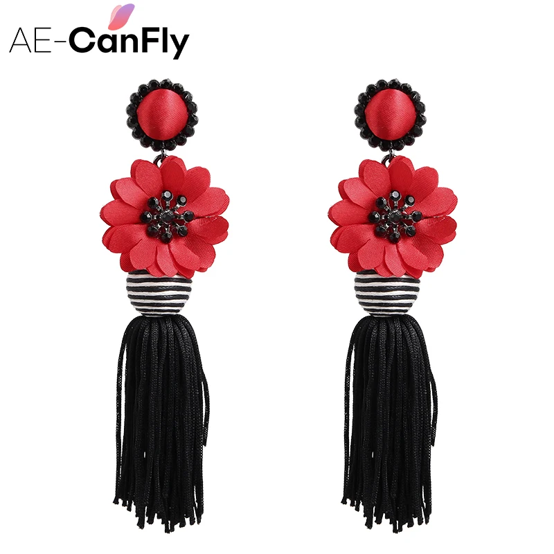 AE CANFLY трендовые длинные нитки кисточки серьги для женщин черные красные с