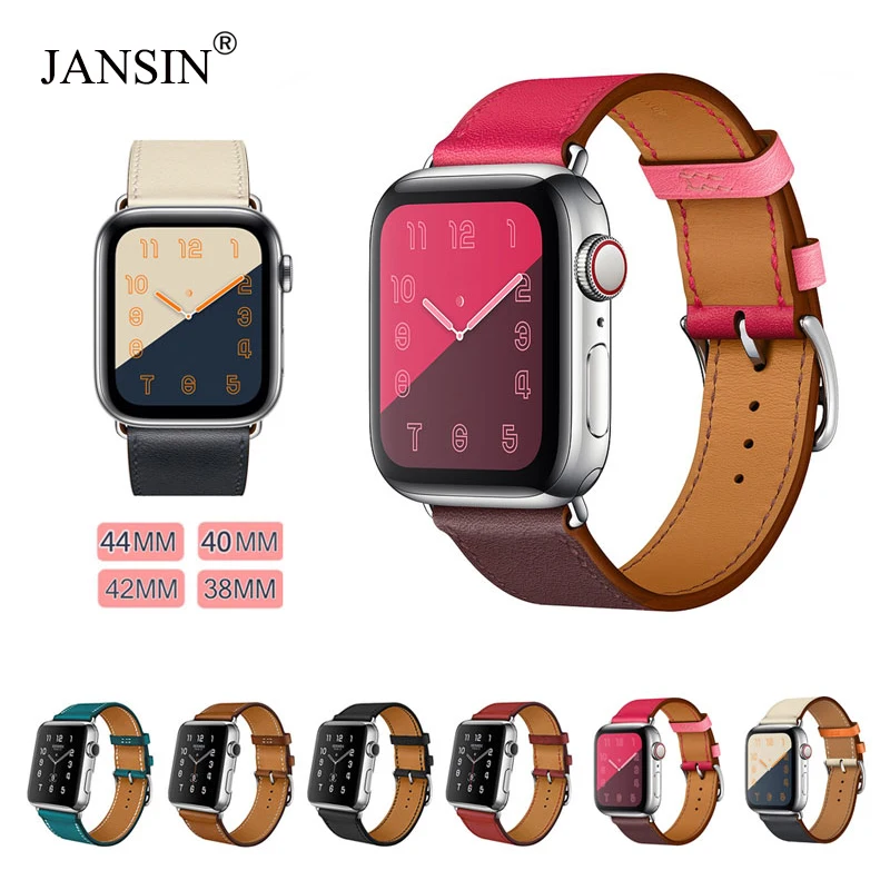 

JANSIN Genuine Leather Watchband for Apple Watch Band 44mm 40mm 42mm 38mm Series 4/3/2/1 Leather Band For Iwatch Band Leather