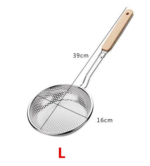 Stainless steel flour sifter Sieve Colanders S/M/L/XL Size Fine Mesh Wire oil strainer pot Frying Basket for baking Cooking Tool - Цвет: L