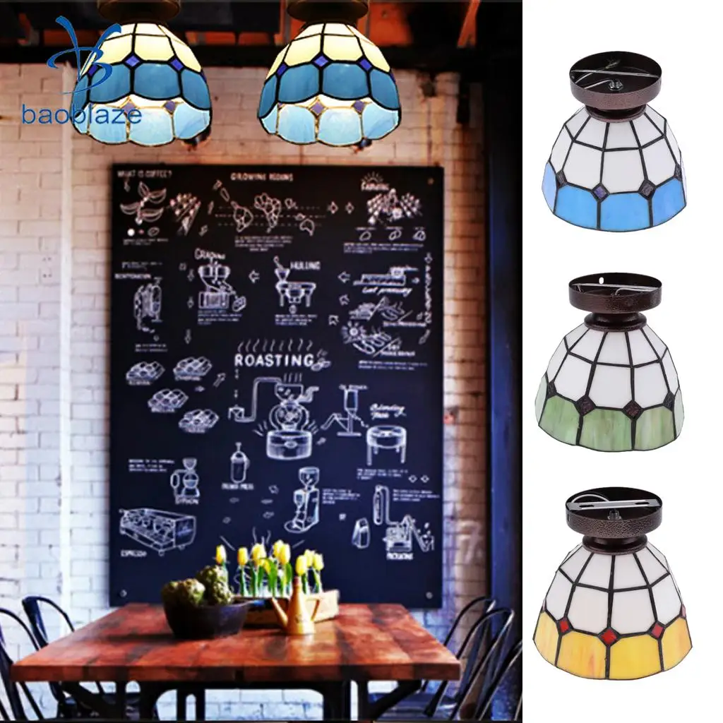 E27 Glass Mediterranean Style Body Surface Flush Mount Ceiling Light Lampshade Bulb Cover 110-220V