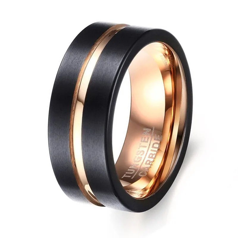 New Arrival Black & Rose Color Tungsten Carbide Mens Ring