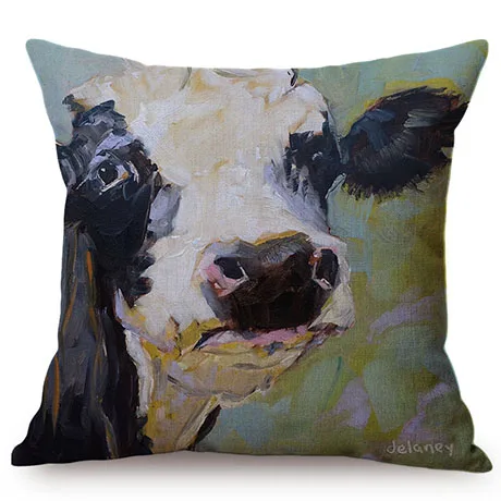 3D Cattle Cow European Style Oil Painting Art Farm Animal Print Home Decor Throw Pillow Case Cotton Linen Car Sofa Cushion Cover K90-1