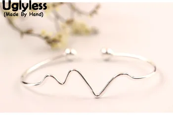 

Uglyless S 925 Sterling Silver ECG Heartbeat Lines Bangle Simple Fashion Korean Thin Bangle Personalized Handmade Fine Jewelry