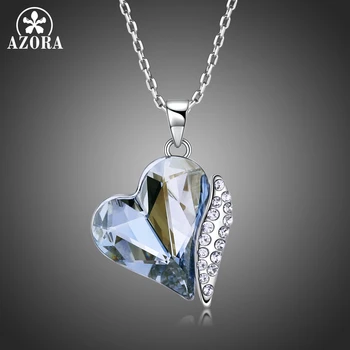 

AZORA Elegant Women Blue Austrian Crystals Heart Dangle Pendants Female Clear Rhinestone Necklaces Jewelry Wedding Girls TN0243