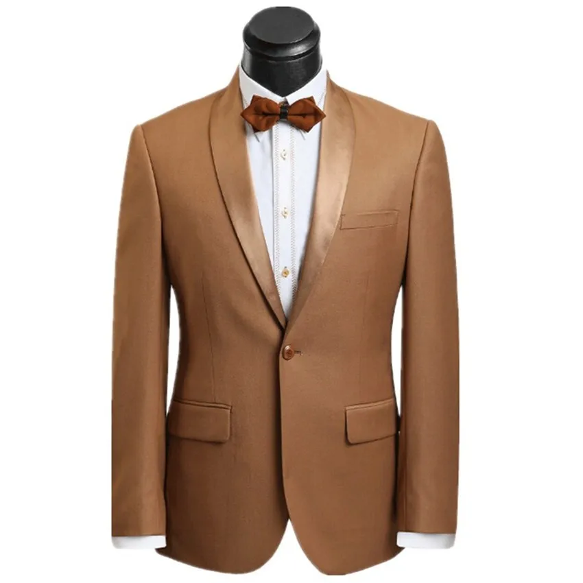 New Arrival tuxedo jacket men Brown Men's Suits Wedding Best Man suit (Jacket+Pants+Tie+Handkerchie