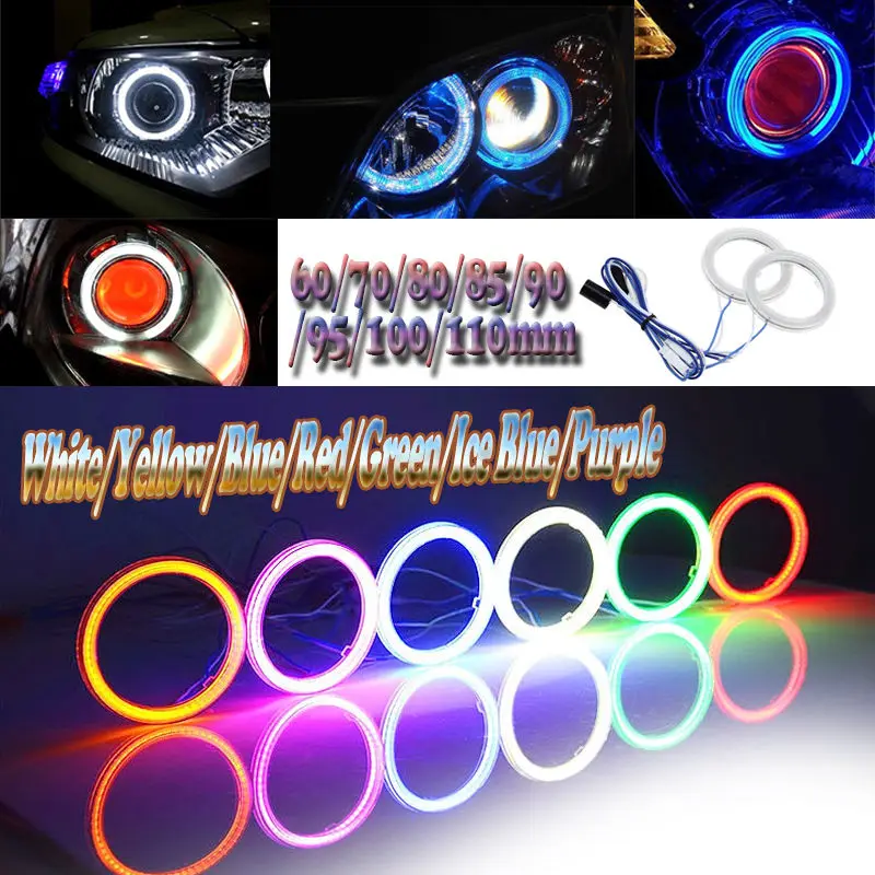 1Pair 12V COB LED Angel Eyes Auto Halo Rings Car Motorcycle Headlight 60mm-110mm