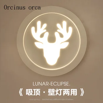 

Nordic creative personality deer head led wall lamp bedroom bedside lamp living room background wall rural creative ceiling lamp
