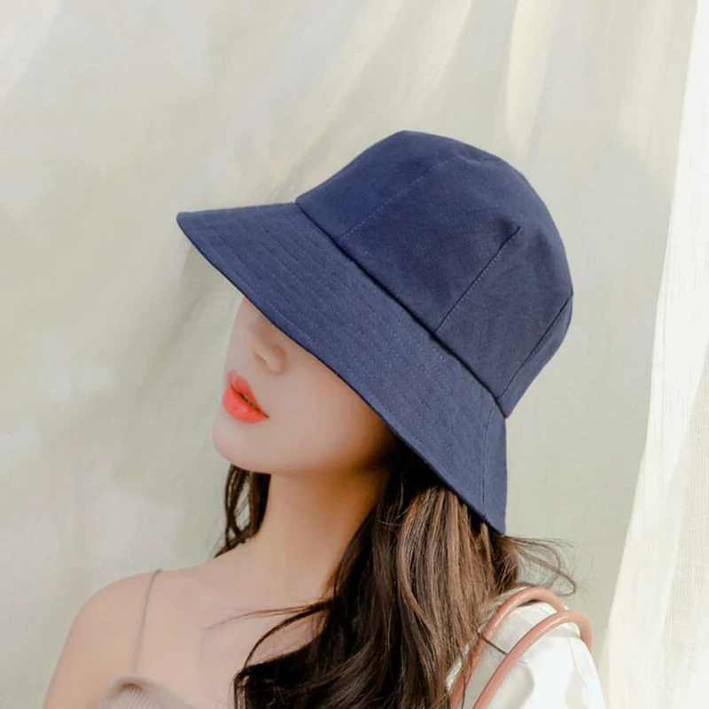 

Summer Bucket Hat Cotton Fishing Hat Girls Women Sun Cap Outdoor Solid Fisherman Hats Outdoor Travel Caps Foldable