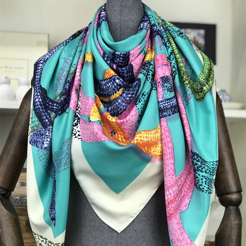 Женский модный Шелковый шарф кольцо Змеиный узор печать 130 квадратное украшение для шарфа головной убор подарок платок высокое качество шаль