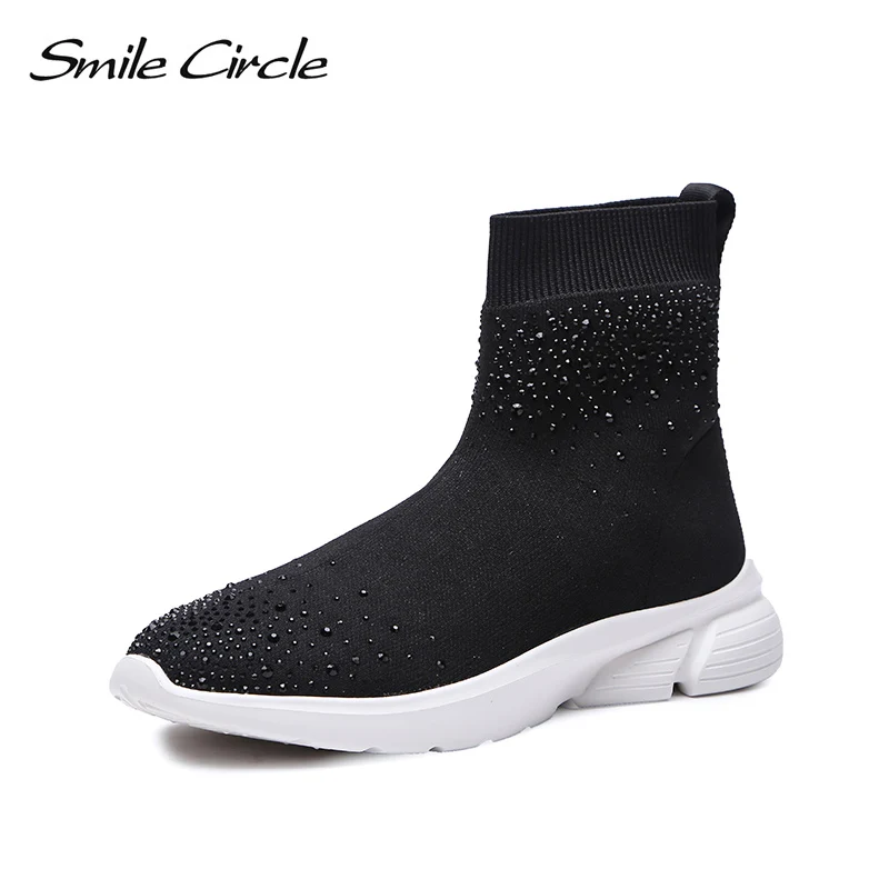 

Smile Circle Fly knit slip-on Sneaker for women High-top sock sneaker Lightweight Breathable Casual Shoes women sock boots 2018