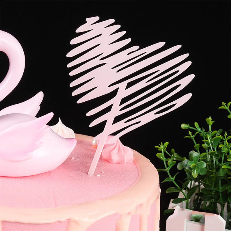 Украшения для торта в форме сердца с золотым блеском, акриловые, Новые вечерние украшения на день рождения - Цвет: 4 Pink