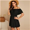 SHEIN однотонное платье с помпонами и открытыми плечами Boho Женская одежда с рюшами летнее однотонное платье с коротким рукавом с высокой талией