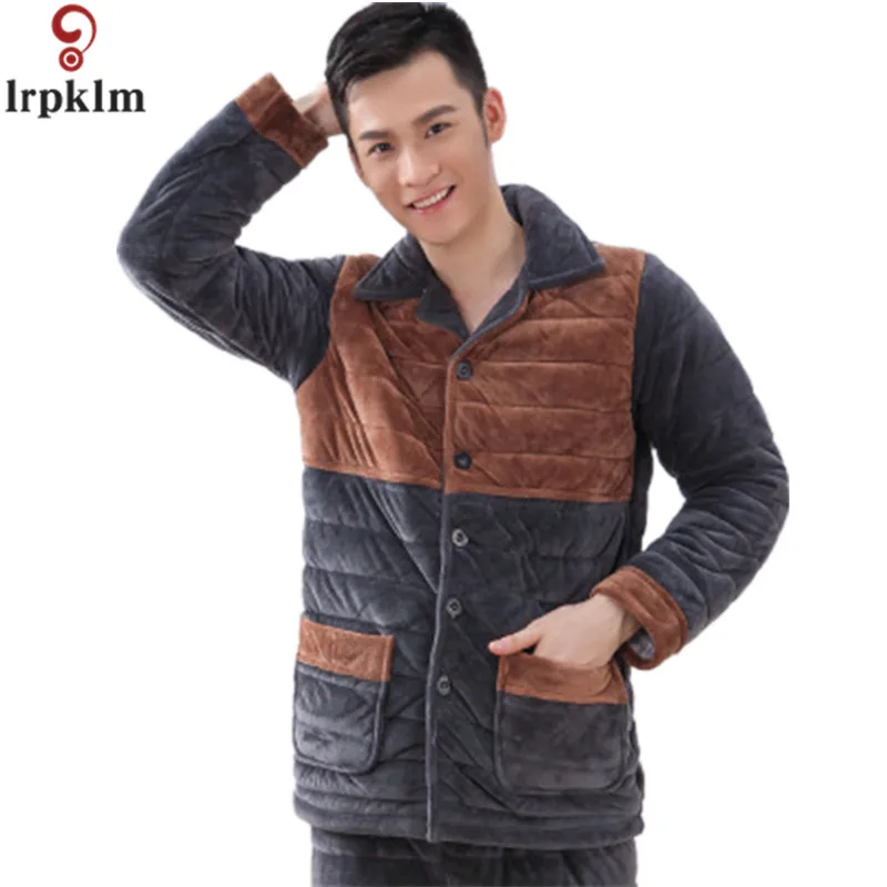 2017 New Winter Keep Warm Thick Men Quilted Pajamas Set of Sleep Jacket