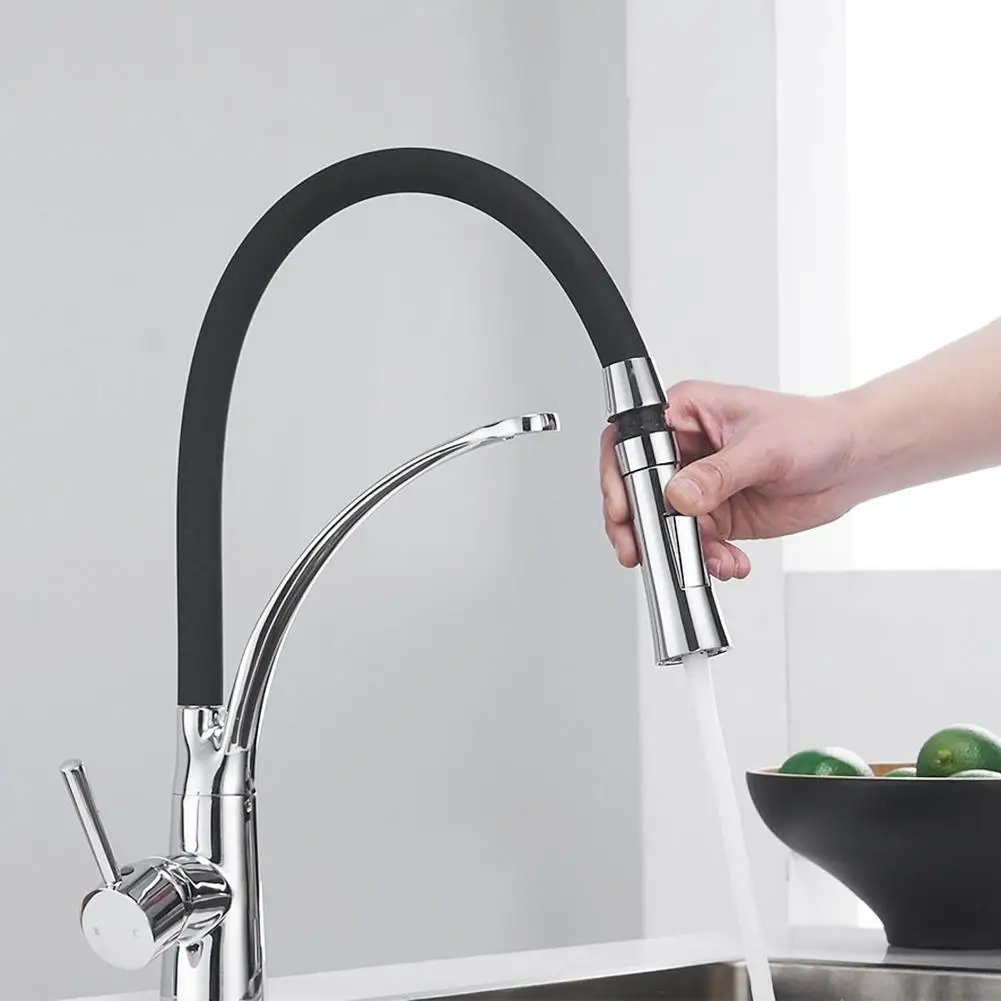 

Kitchen Faucet Pull-out Sprayer Rotation Single Handle Sink Cold Hot Mixer Tap