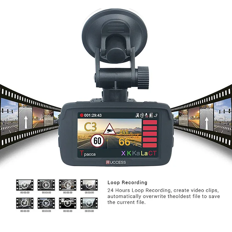  RUCCESS Ambarella A7LA50D DVR 3 in 1 Full HD 1080P Video Recorder Anti GPS Radar Detector 1296P Car