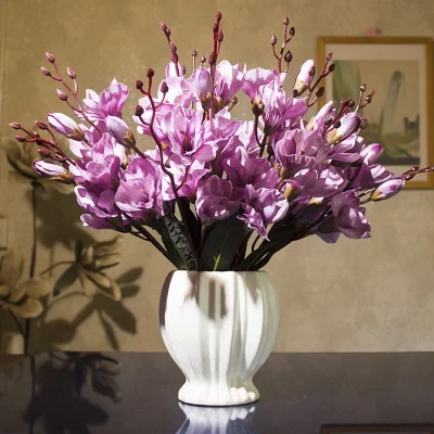 1 комплект Искусственные цветы Магнолия Denudata букет в форме рыбьего хвоста Керамика ваза свадебное украшение дома украшение поддельный цветок 6 видов цветов - Цвет: White Light Purple