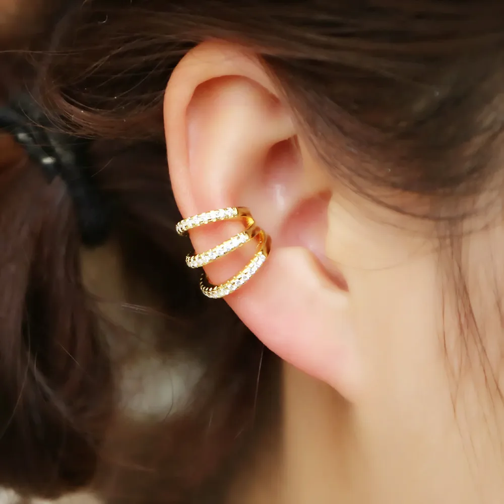 

New fashion three cz circle Clip Earrings Elegant CZ Cuff Earrings For Woman Party Charm Jewelry Gift brincos dainty cz cute ear