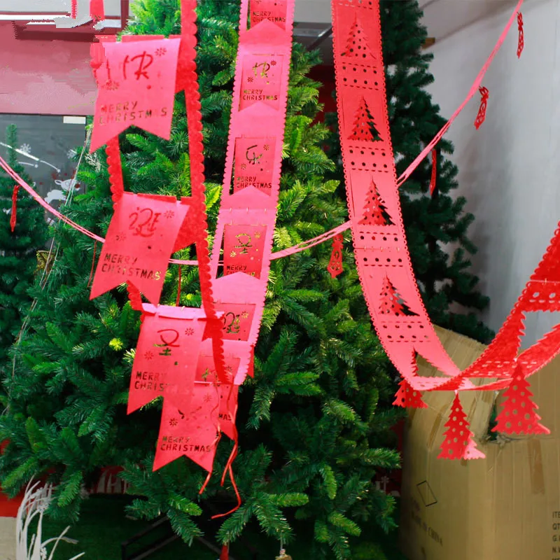 

Christmas Hanging Flags Banners New Year Decor Non-woven Xmas Tree ELK Flag Tree String Banner Bunting Ornament for home
