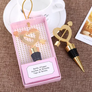 

50pcs/lot Gold wedding return gifts heart wine bottle stopper valentines souvenirs for boyfriend