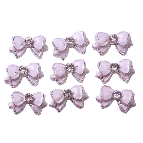 10Pcs White Cute Ribbon Bowknot Bling Rhinestone Nail Art Accessories Cellphone Decoration Nail Art High Quality