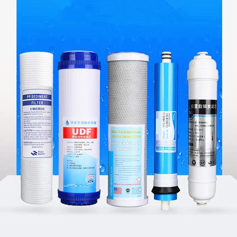 

RO Water Purifier Filter Cartridge 5 Stages PP+UDF+CTO+75 gpd RO Membrane+T33 Activate Carbon Water Filters For Household