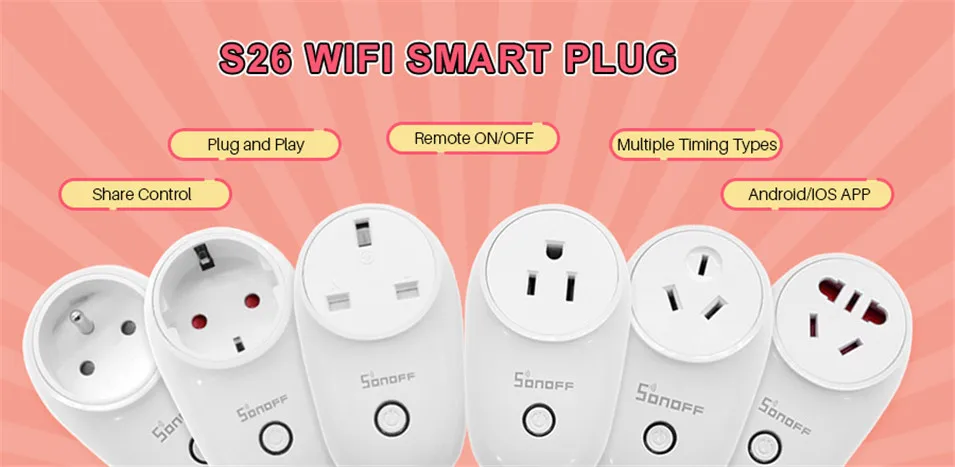 1---Itead Sonoff S26 WiFi Smart Socket Wireless Power Charging Plug USUKCNEU Smart Home Switch Work With Alexa Google Assistant