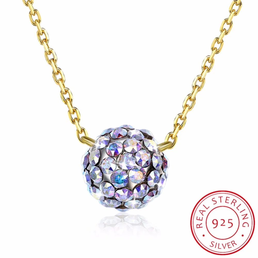 Lekani Colorful Ball Pendant Necklaces Crystals From Swarovski 925 Sterling Silver Beads Collars Fine Jewelry For Women Girls | Украшения и