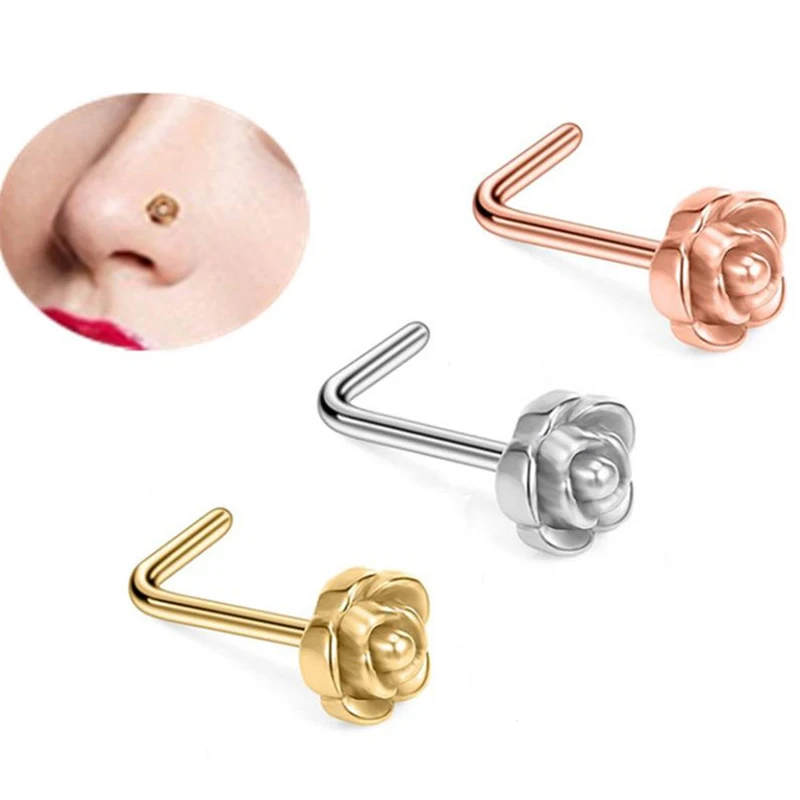 Titanium L shape nose stud 20G Flower Nose Bone Stud piercing nose